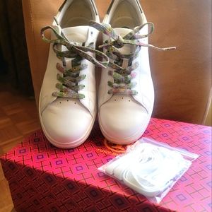 Tory Burch White Nappa Leather Howell Court Sneakers Size 11